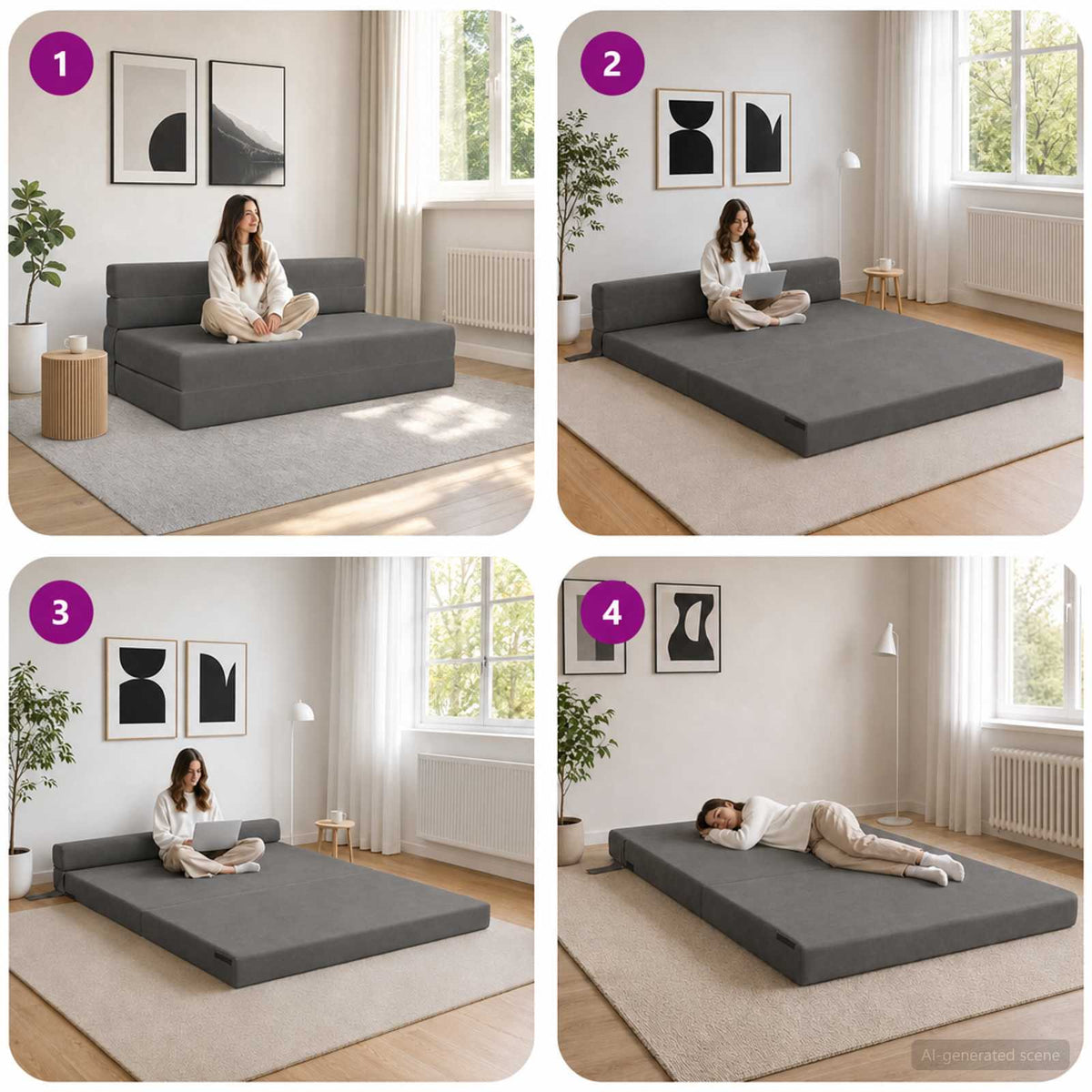 Divano Letto Pieghevole Grigio Scuro 152 x 86,5 x 60 cm Tessuto