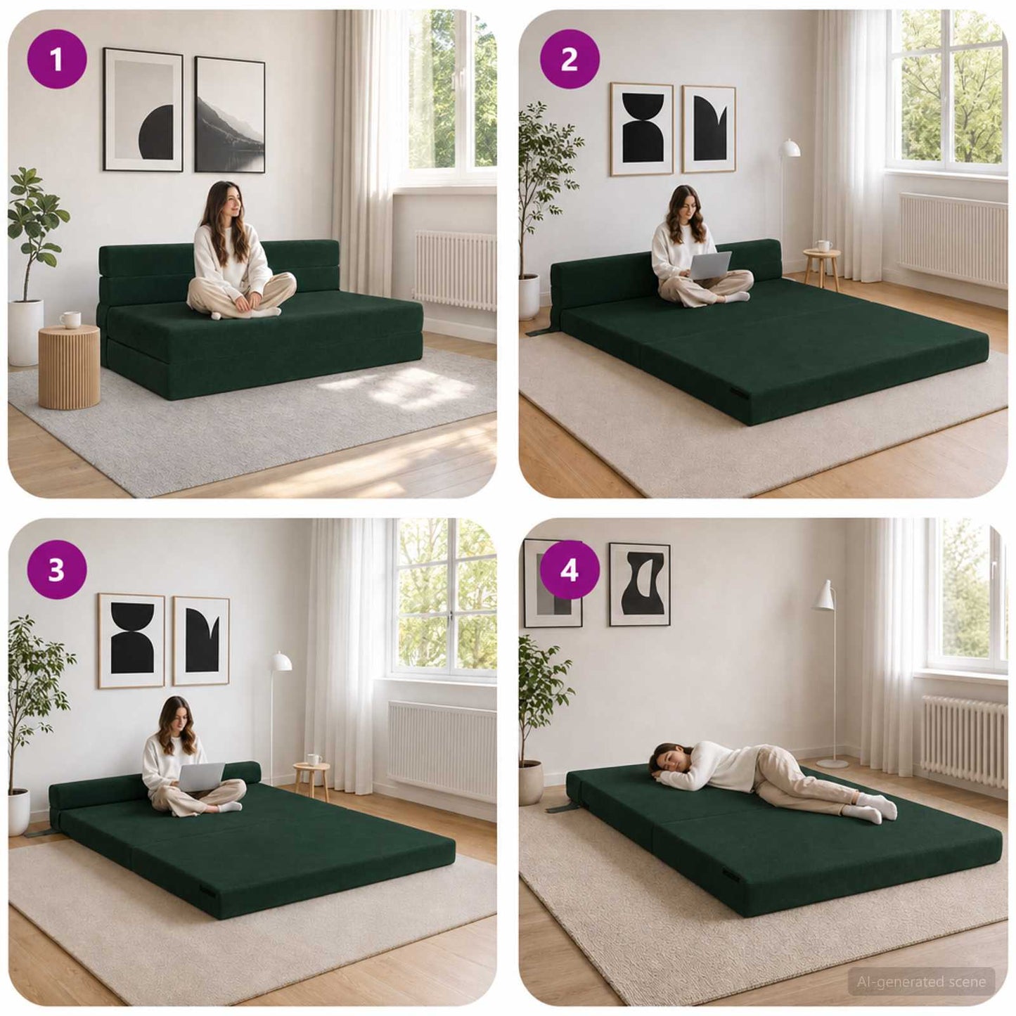 Divano Letto Pieghevole Verde Scuro 152 x 86,5 x 60 cm Tessuto | homemem39