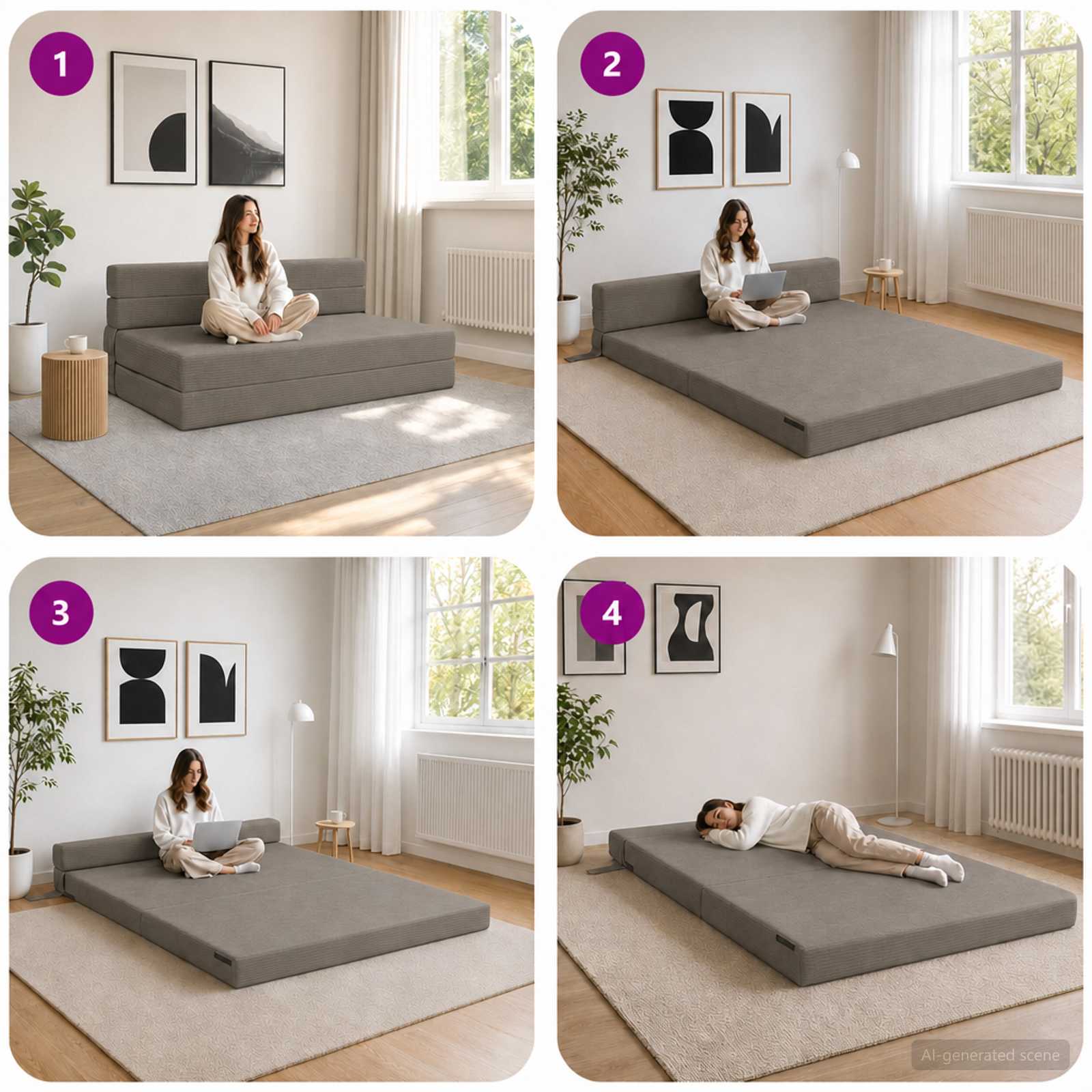 Divano Letto Pieghevole Grigio Chiaro 152 x 86,5 x 60 cm | homemem39