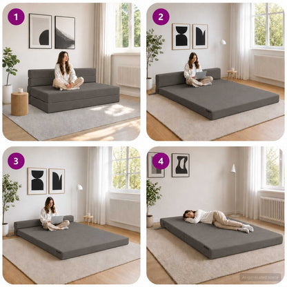 Divano Letto Pieghevole Grigio Scuro 152 x 86,5 x 60 cm Tessuto