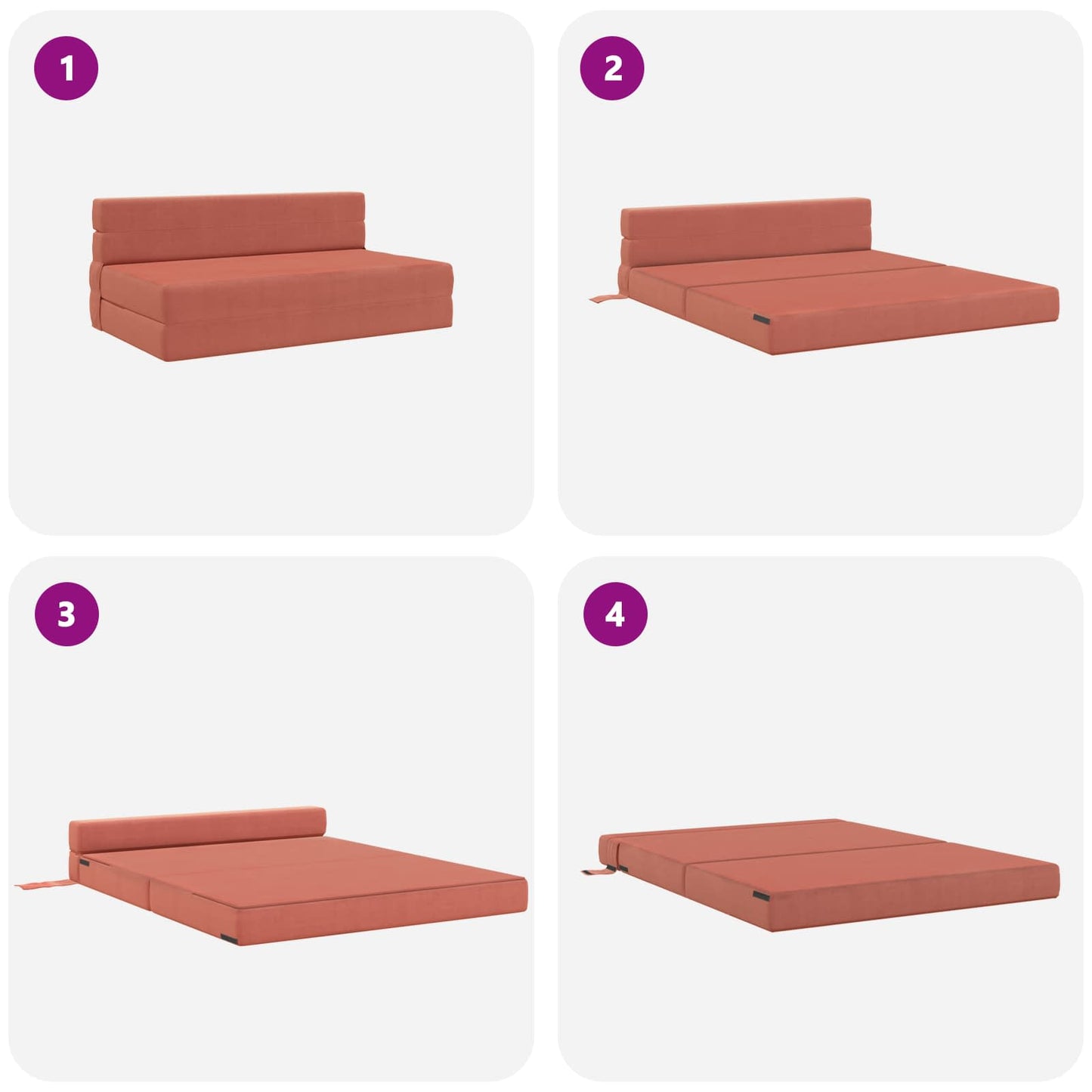 Divano Letto Pieghevole Rosso Arancio 152 x 86,5 x 60 cm
