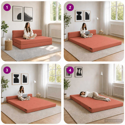 Divano Letto Pieghevole Rosso Arancio 152 x 86,5 x 60 cm