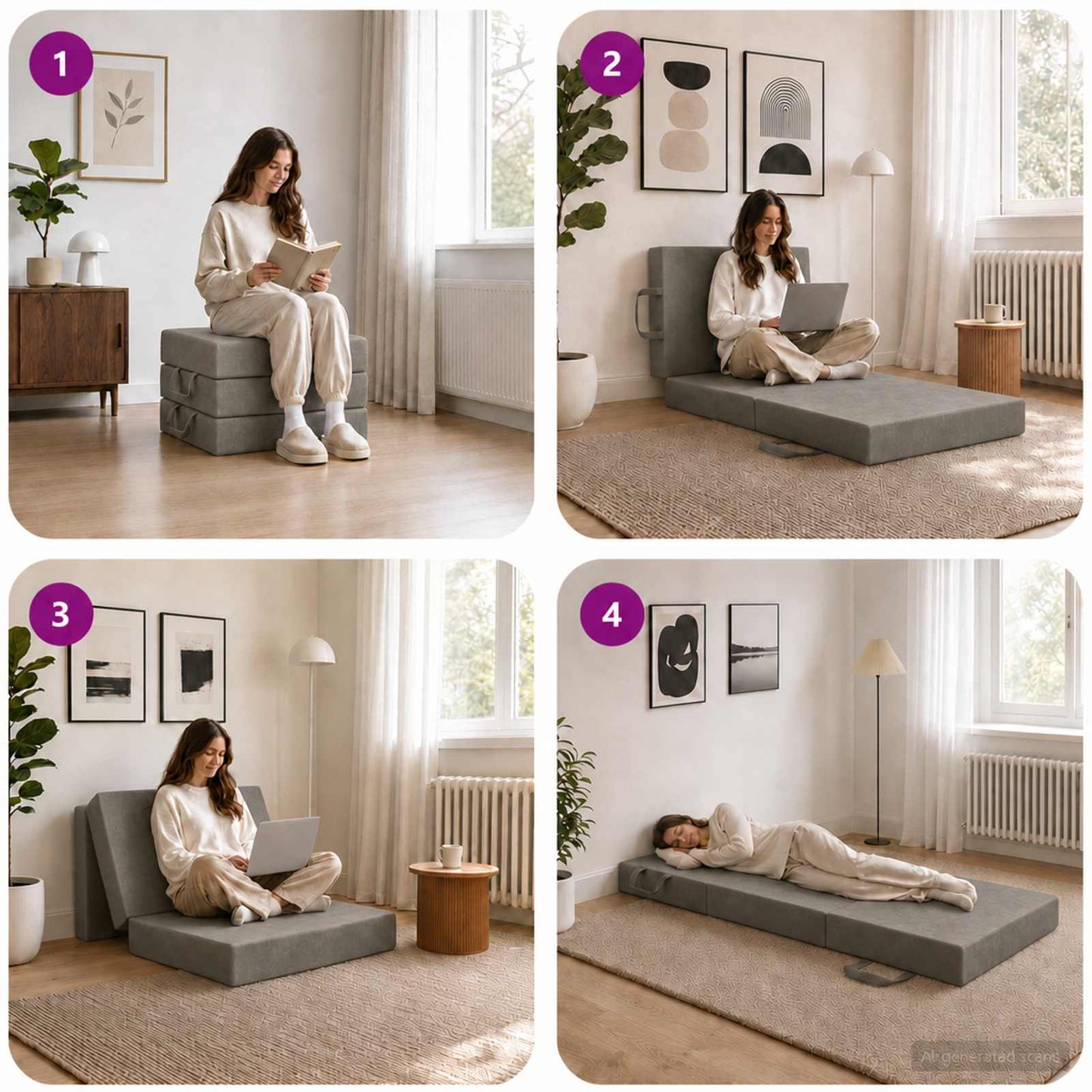 Divano Letto Pieghevole 75 x 63 x 45 cm Grigio Chiaro | homemem39