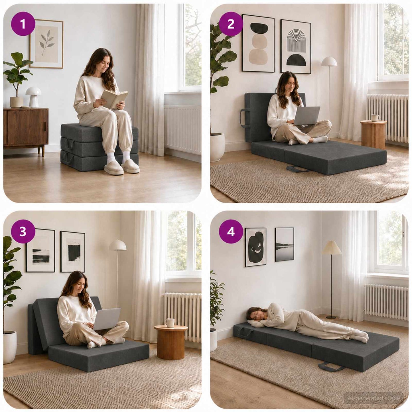 Divano Letto Pieghevole 75 x 63 x 45 cm Grigio Scuro | homemem39