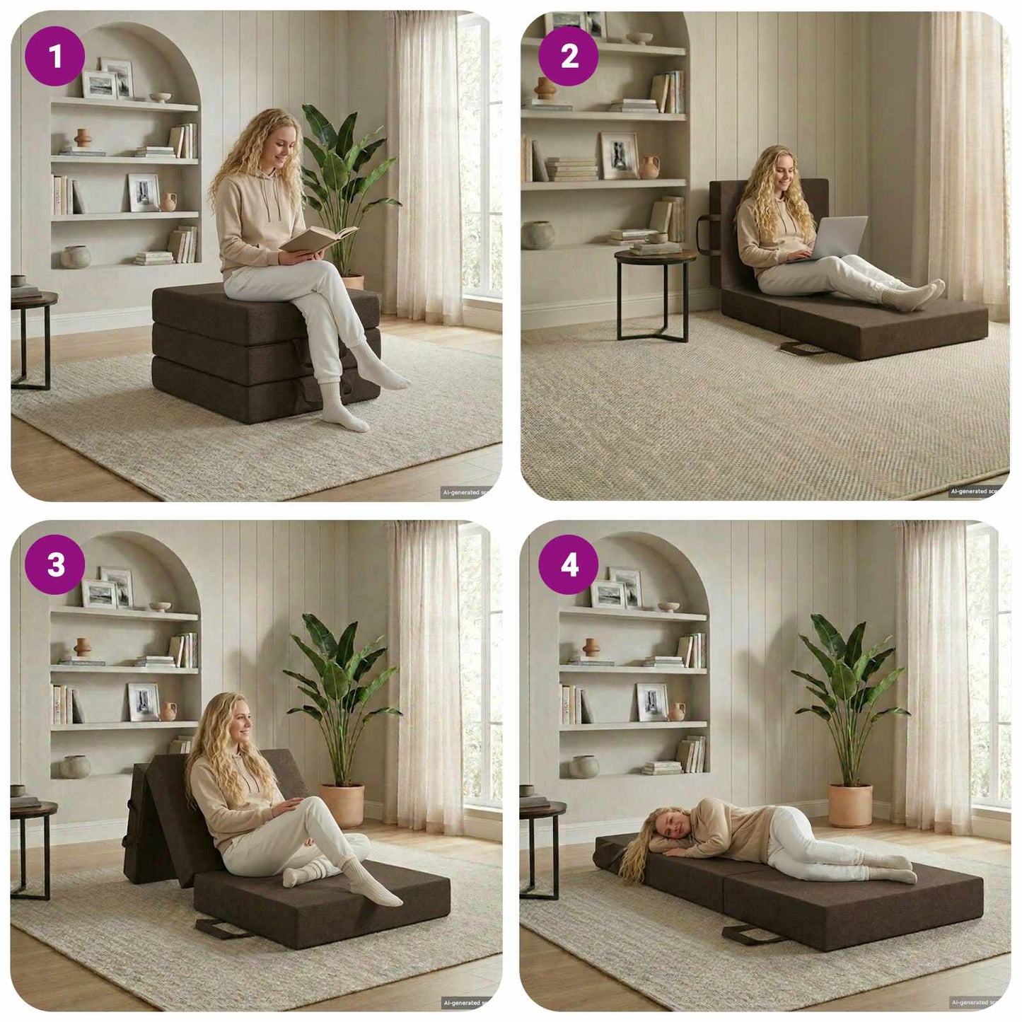 Divano Letto Pieghevole 90 x 63 x 45 cm Tortora | homemem39