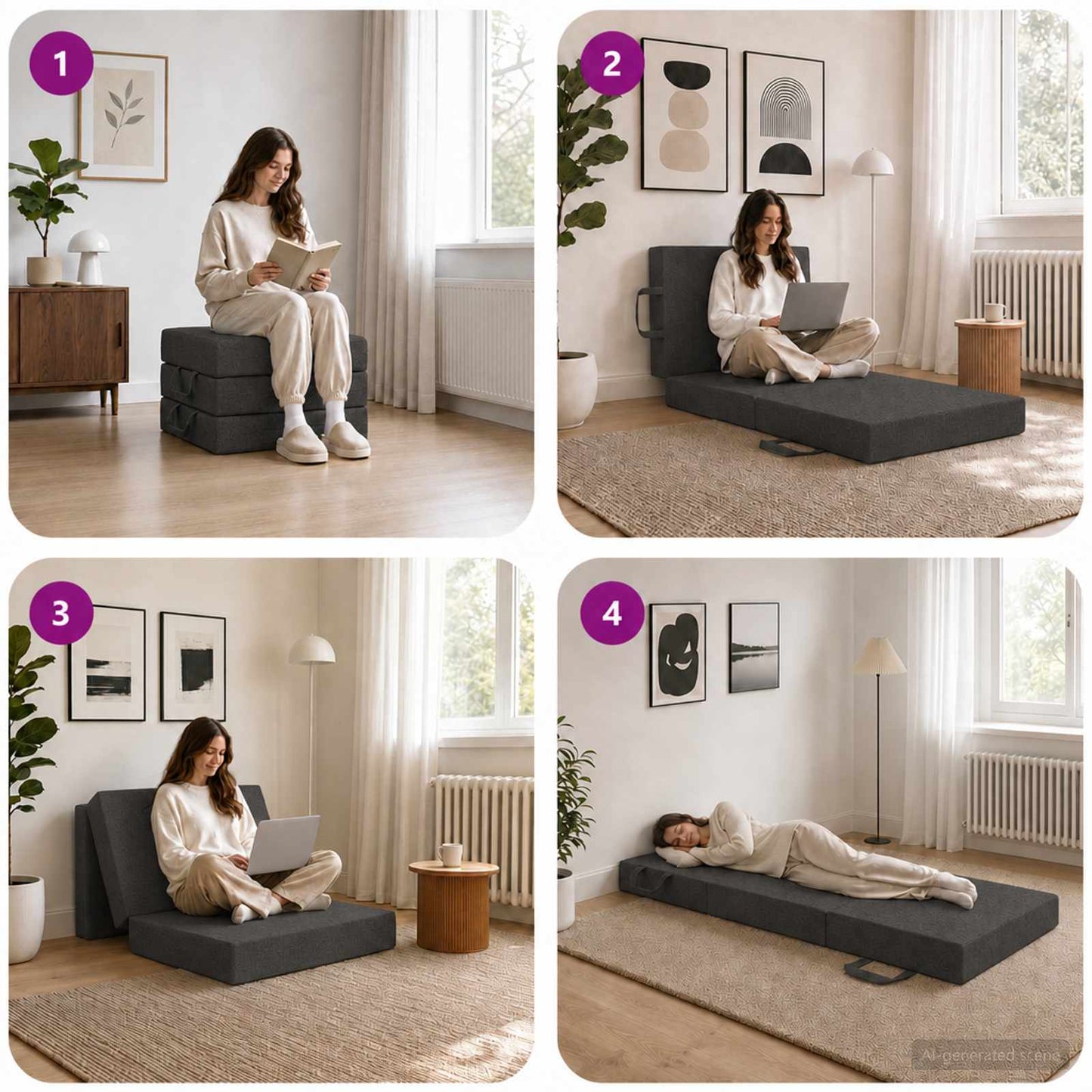 Divano Letto Pieghevole 75 x 67 x 45 cm Grigio Scuro | homemem39