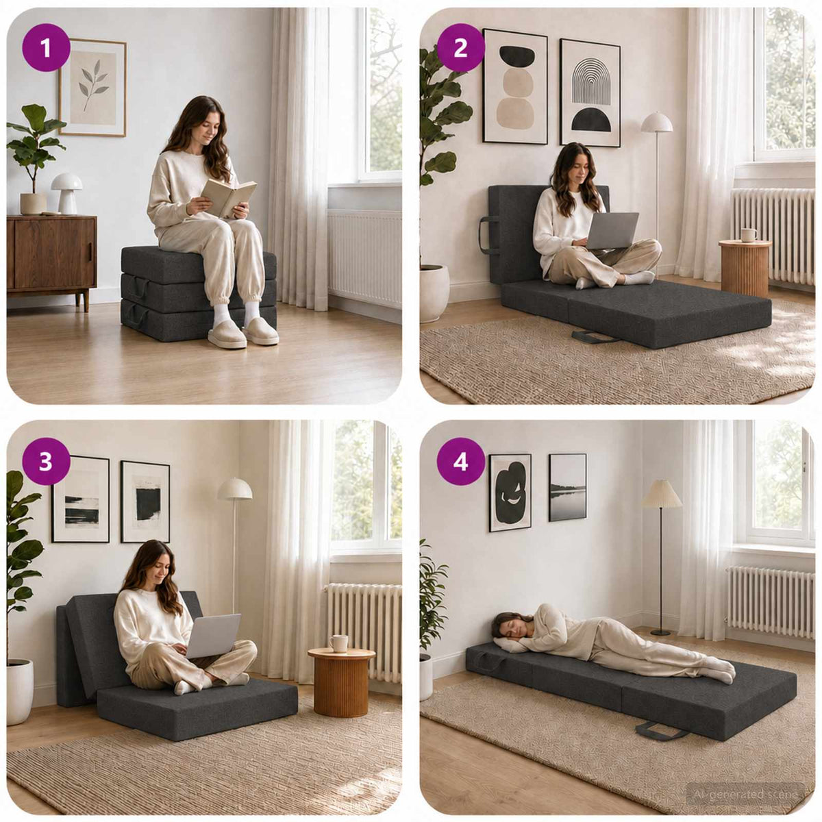 Divano Letto Pieghevole 75 x 67 x 45 cm Grigio Scuro
