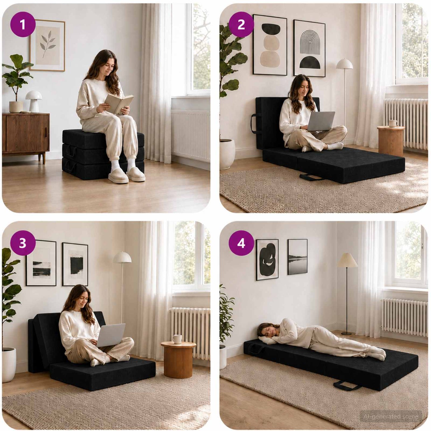 Divano Letto Pieghevole 75 x 67 x 45 cm Nero | homemem39