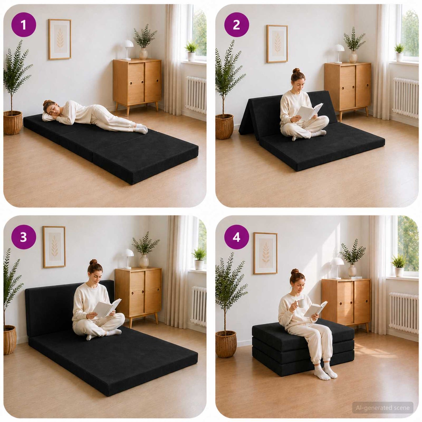 Divano Letto Pieghevole 80 x 67 x 45 cm Nero | homemem39