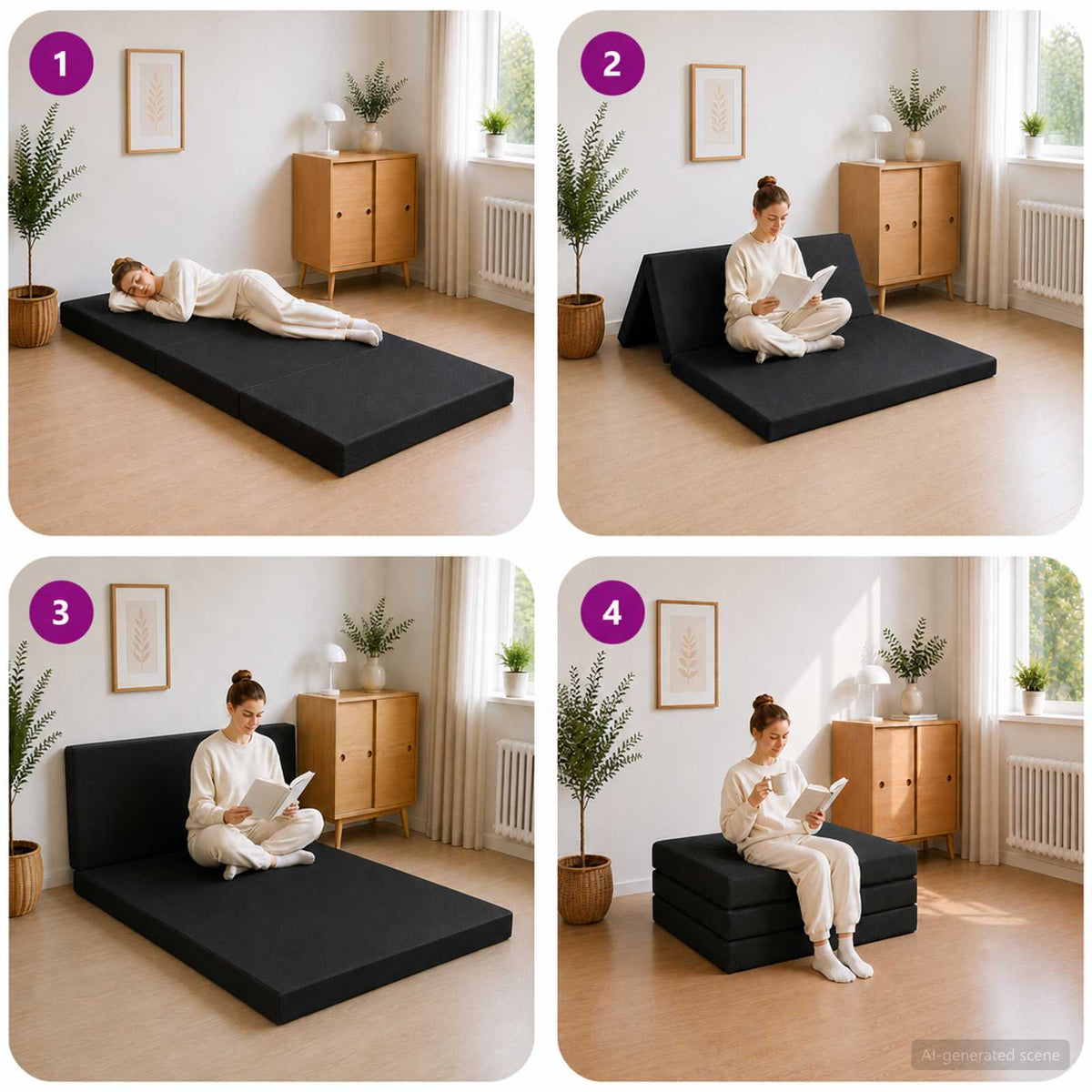 Divano Letto Pieghevole 100 x 67 x 45 cm Nero