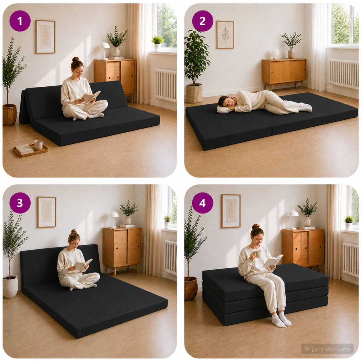 Divano Letto Pieghevole 120 x 67 x 45 cm Nero