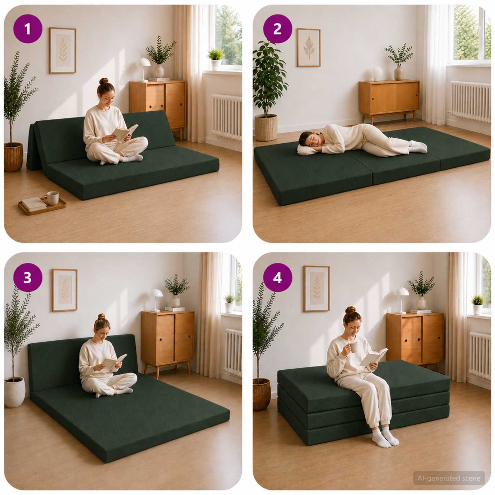 Divano Letto Pieghevole 120 x 67 x 45 cm Verde Scuro | homemem39