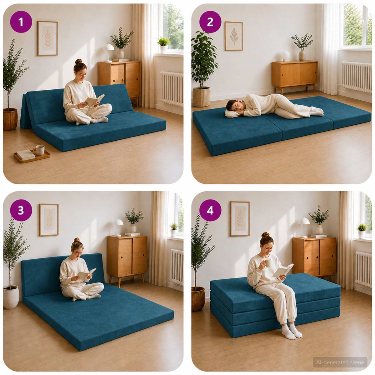 Divano Letto Pieghevole 120 x 67 x 45 cm Blu
