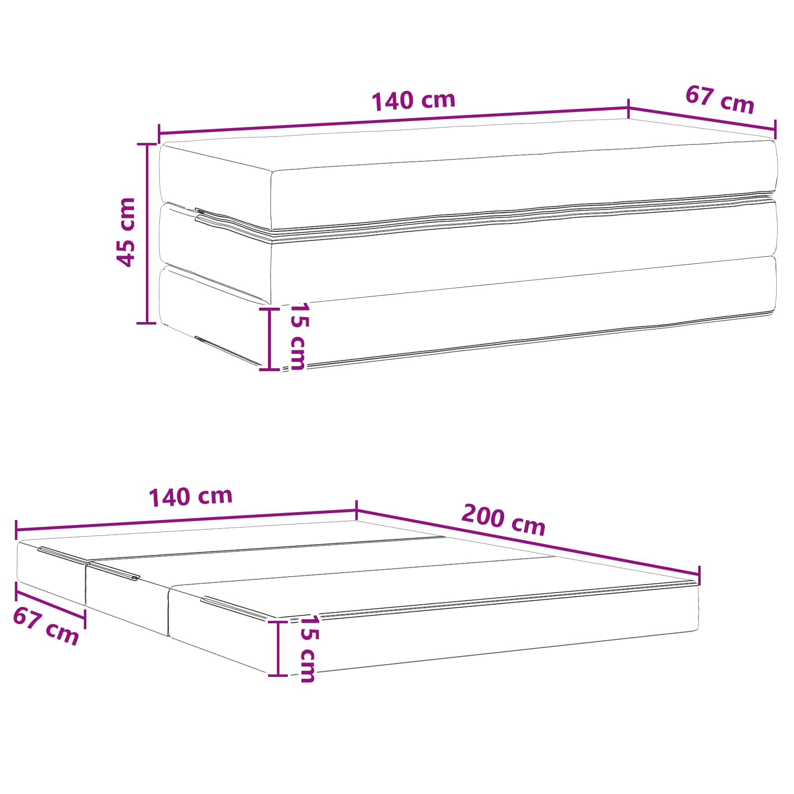Divano Letto Pieghevole 140 x 67 x 45 cm Tortora | homemem39