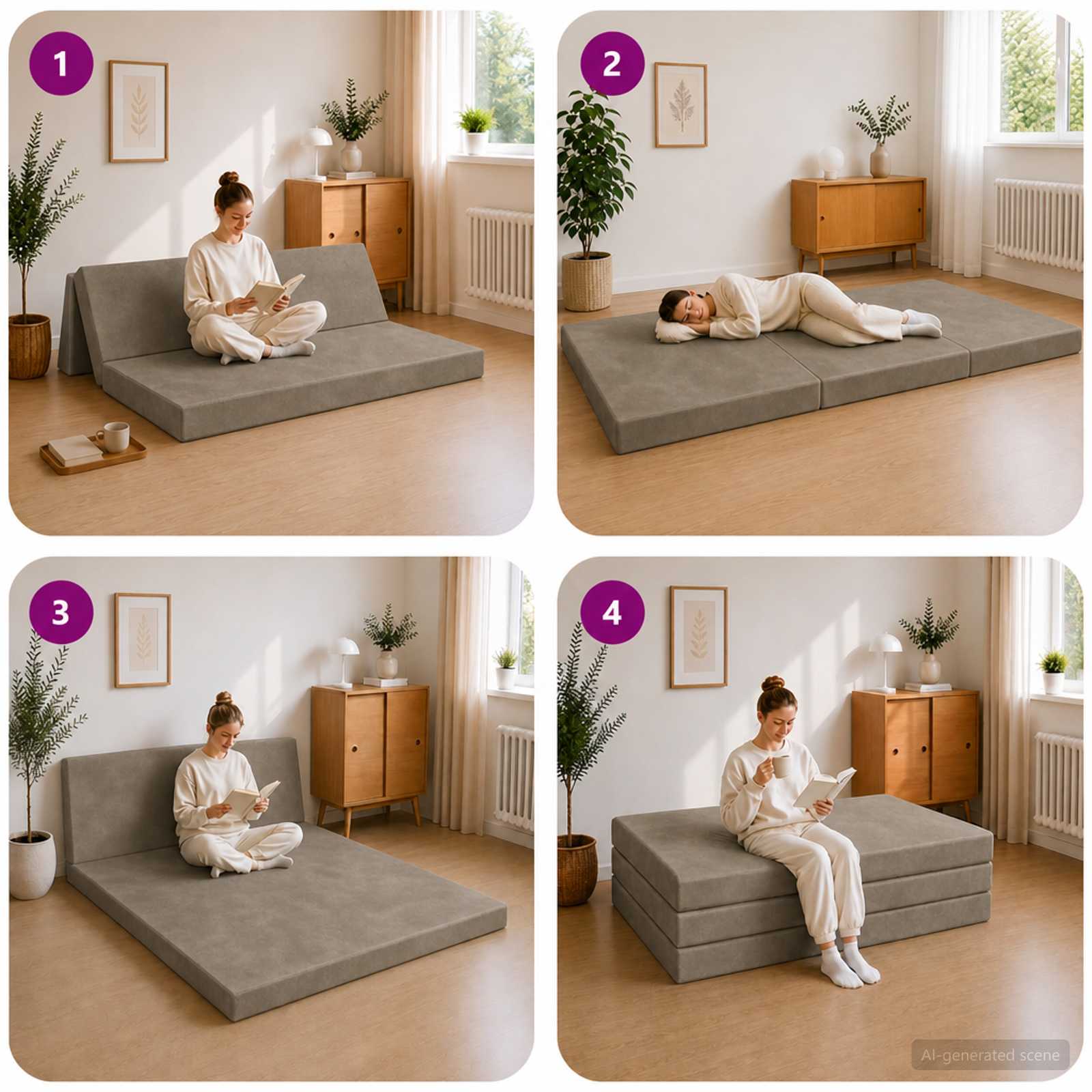 Divano Letto Pieghevole 140 x 67 x 45 cm Grigio Chiaro | homemem39