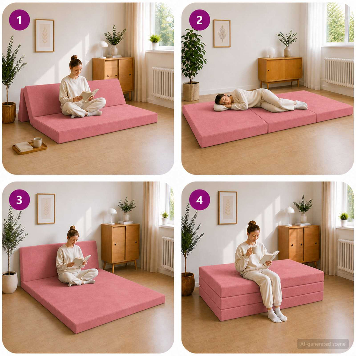 Divano Letto Pieghevole 140 x 67 x 45 cm Rosa