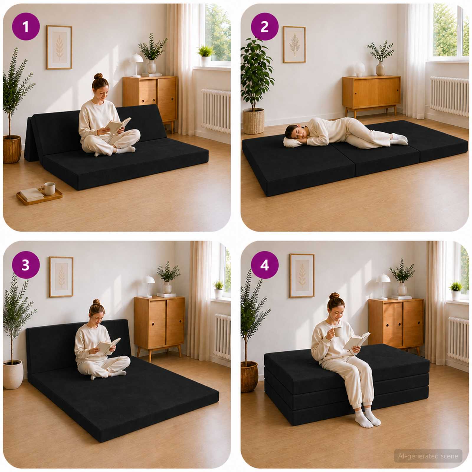 Divano Letto Pieghevole 140 x 67 x 45 cm Nero | homemem39