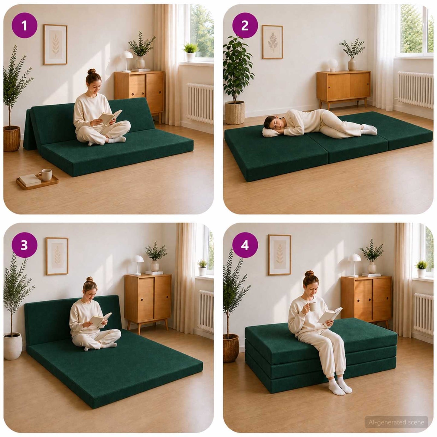 Divano Letto Pieghevole 160 x 67 x 45 cm Verde Scuro | homemem39