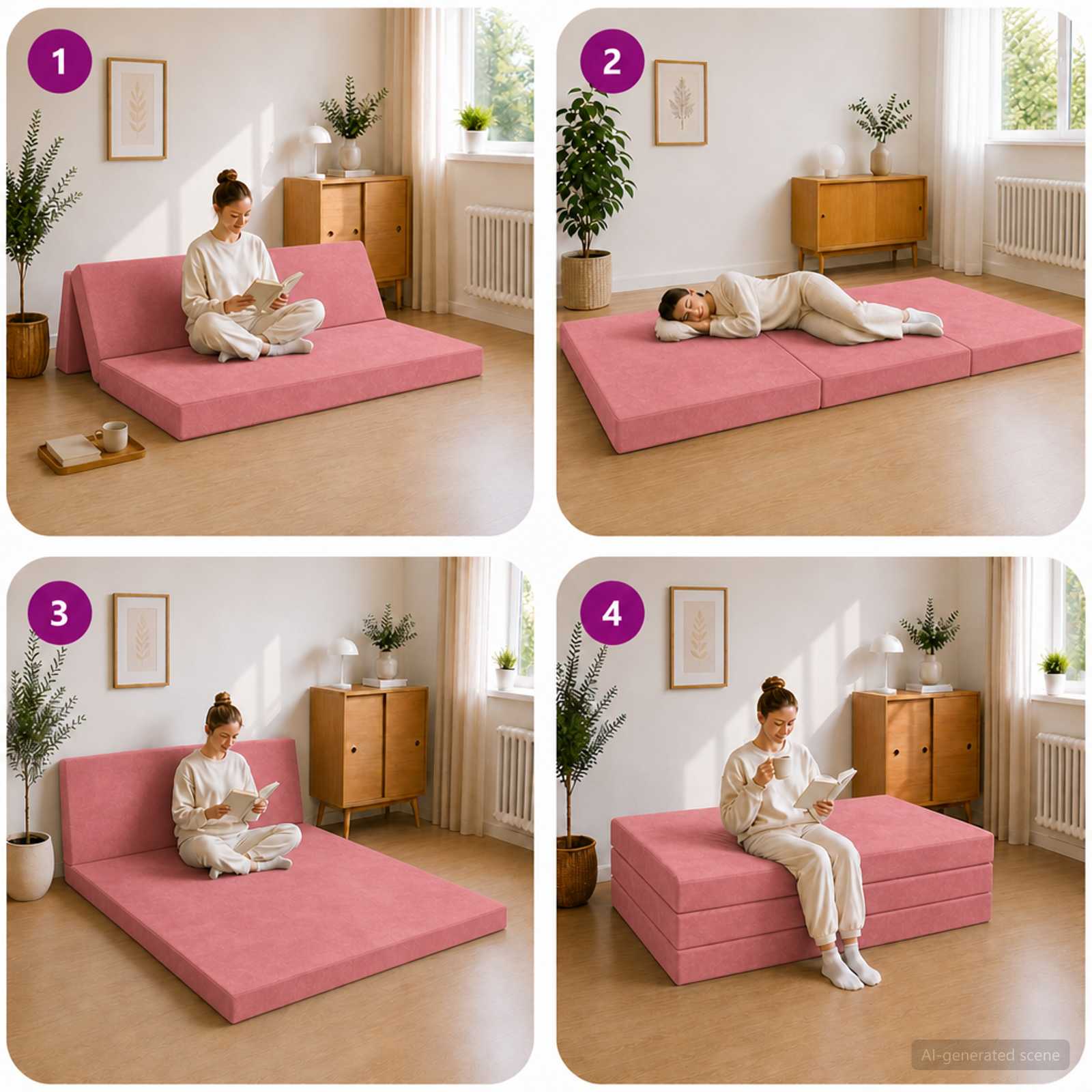 Divano Letto Pieghevole 160 x 67 x 45 cm Rosa | homemem39