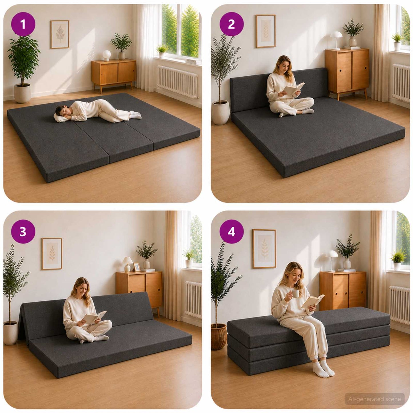 Divano Letto Pieghevole 180 x 67 x 45 cm Grigio Scuro | homemem39