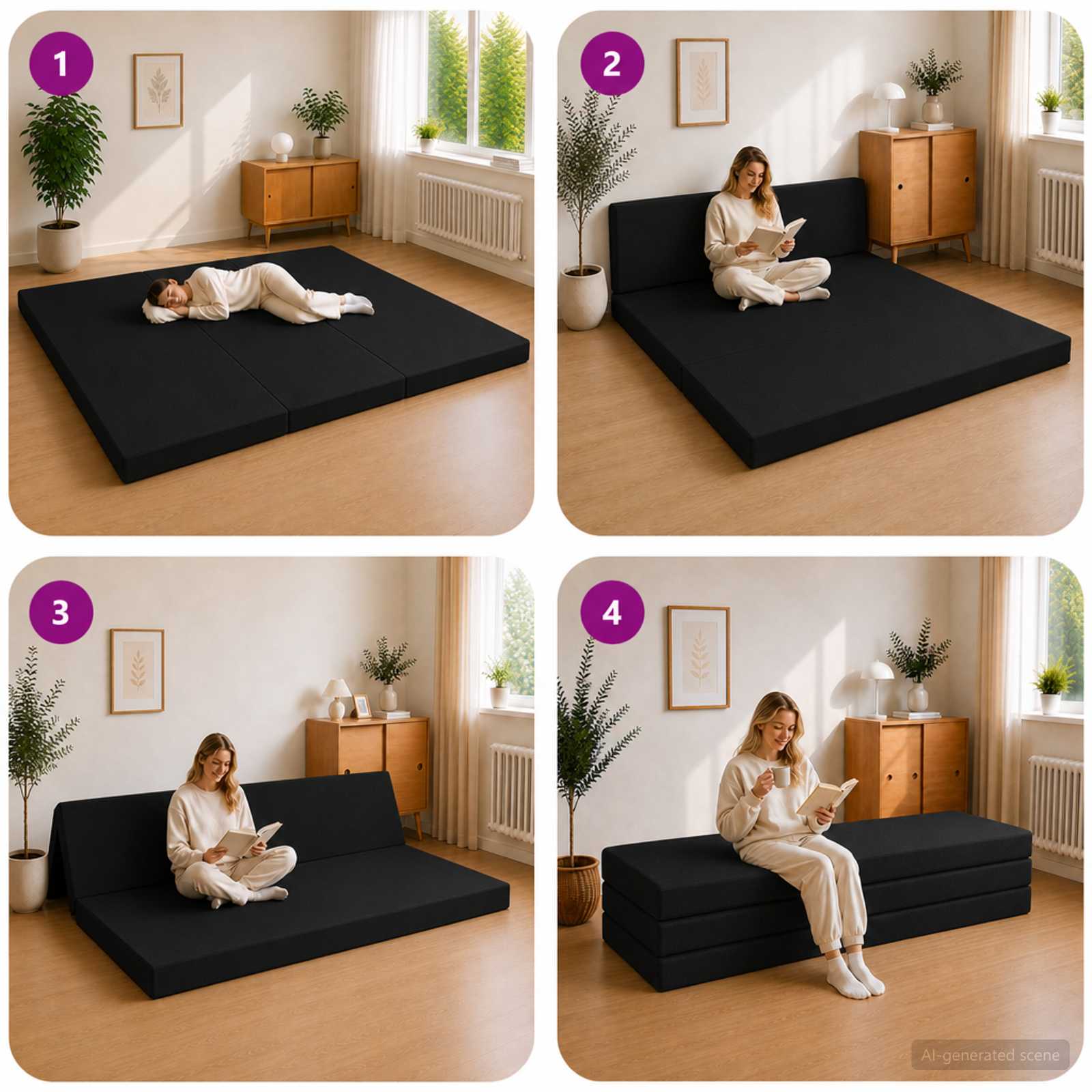 Divano Letto Pieghevole 180 x 67 x 45 cm Nero | homemem39