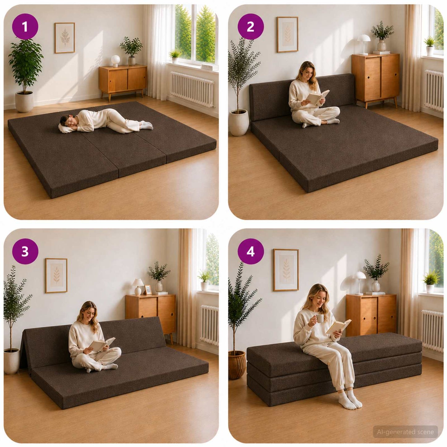 Divano Letto Pieghevole 180 x 67 x 45 cm Tortora | homemem39