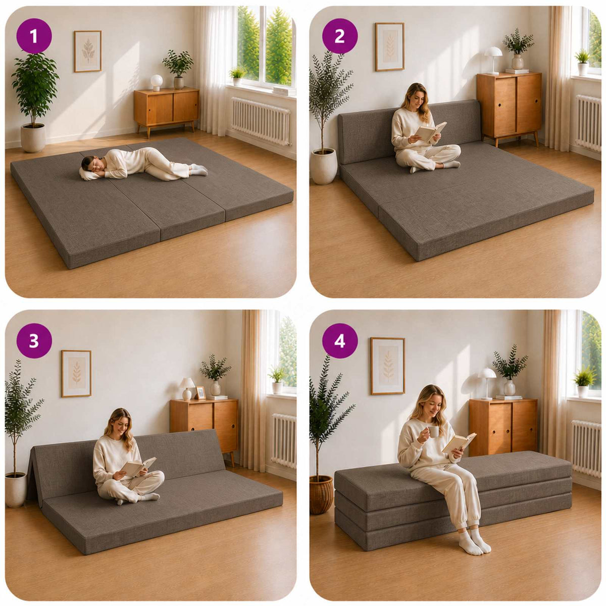 Divano Letto Pieghevole 180 x 67 x 45 cm Tortora