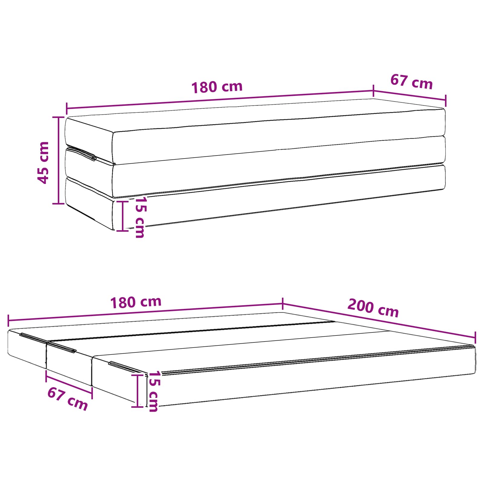 Divano Letto Pieghevole 180 x 67 x 45 cm Blu | homemem39
