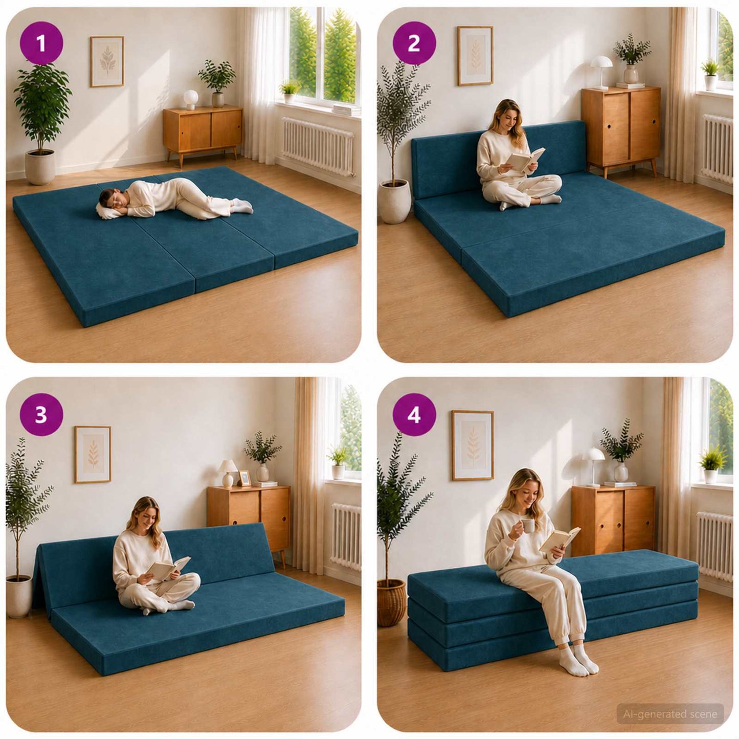 Divano Letto Pieghevole 180 x 67 x 45 cm Blu | homemem39