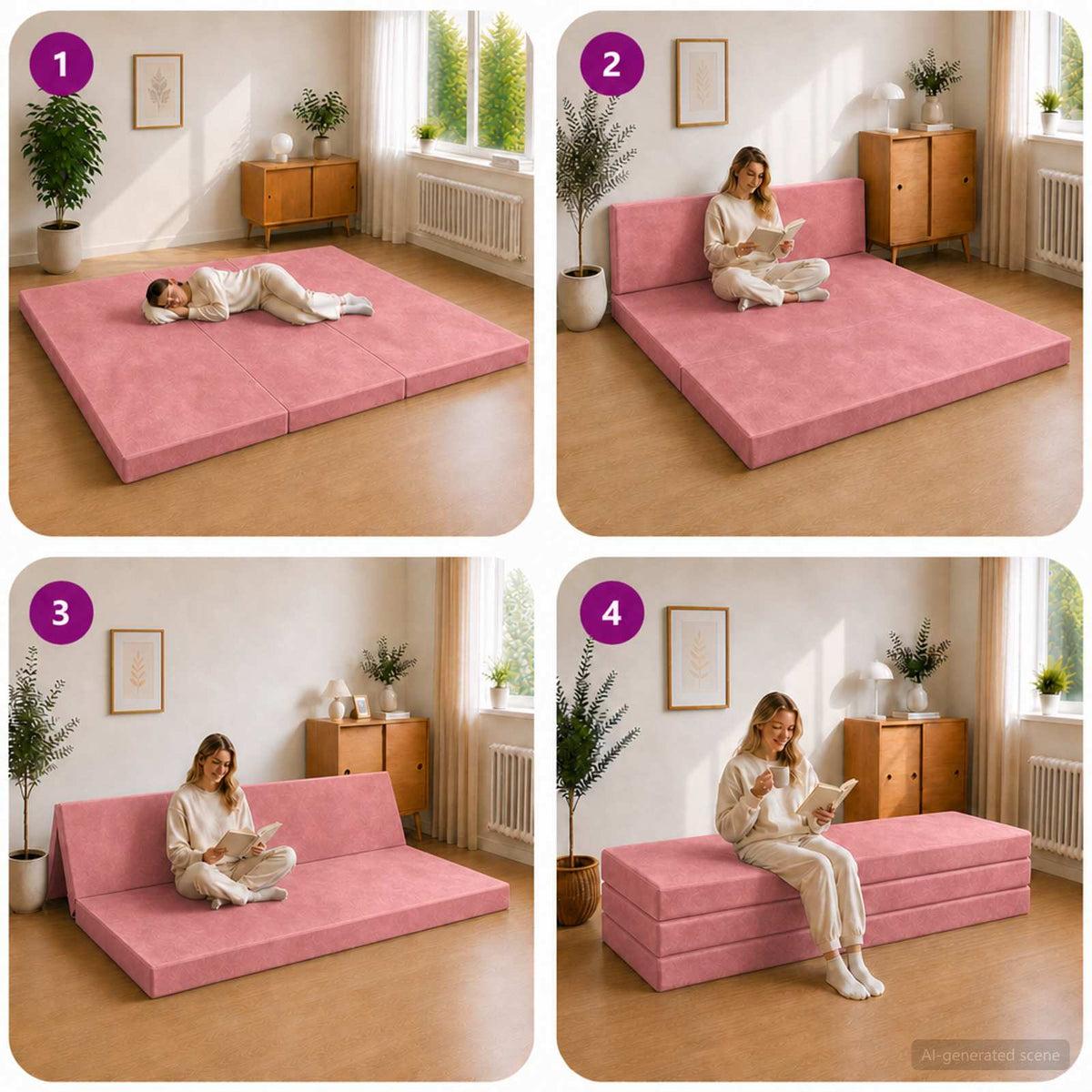 Divano Letto Pieghevole 180 x 67 x 45 cm Rosa