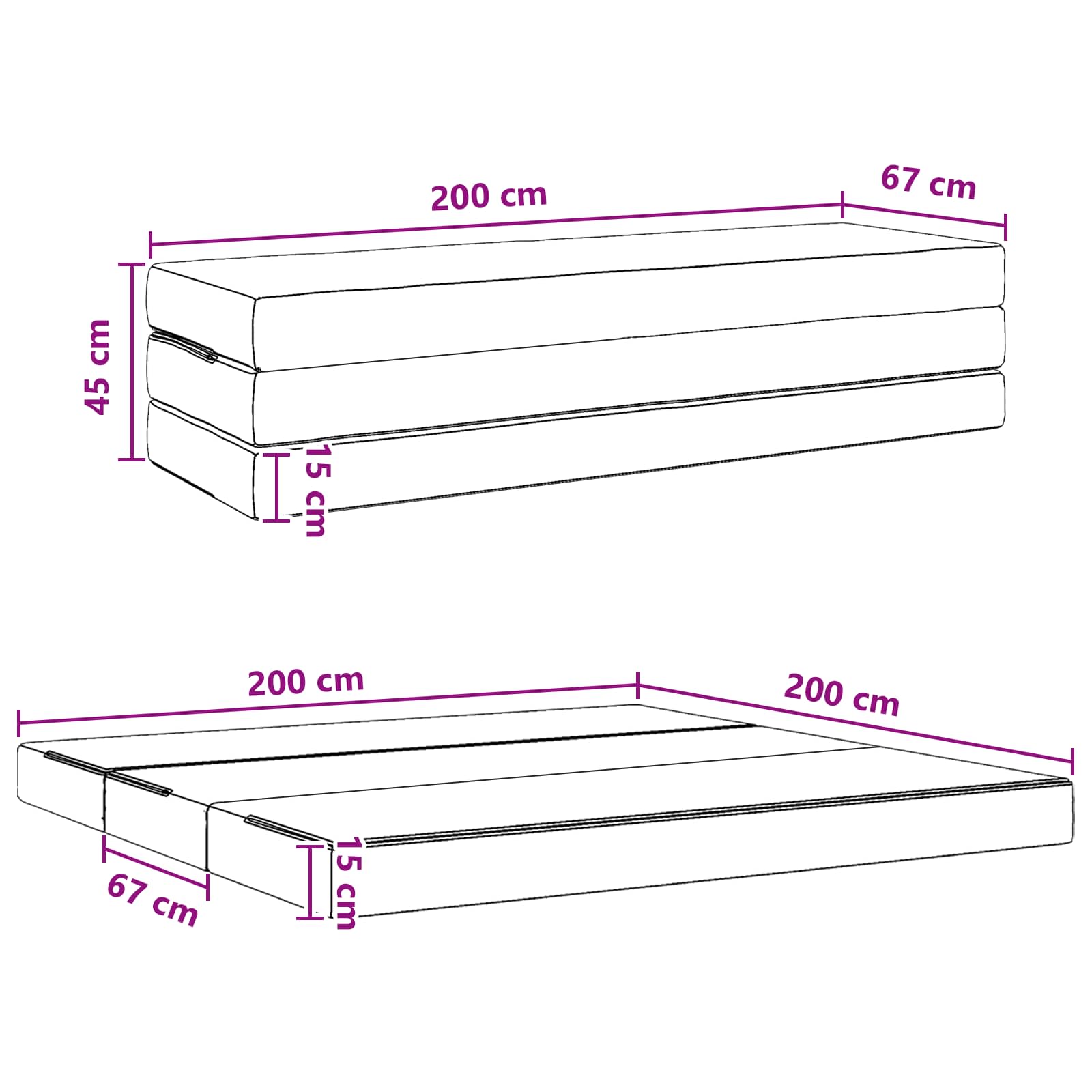Divano Letto Pieghevole 200 x 67 x 45 cm Rosa | homemem39