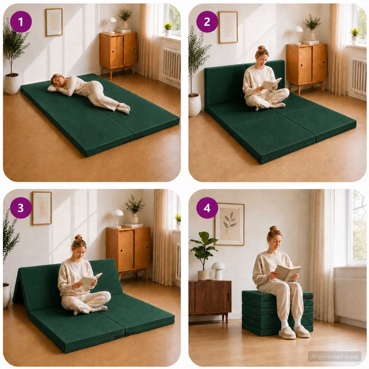 Divano Letto Pieghevole 70 x 67 x 48 cm Verde Scuro