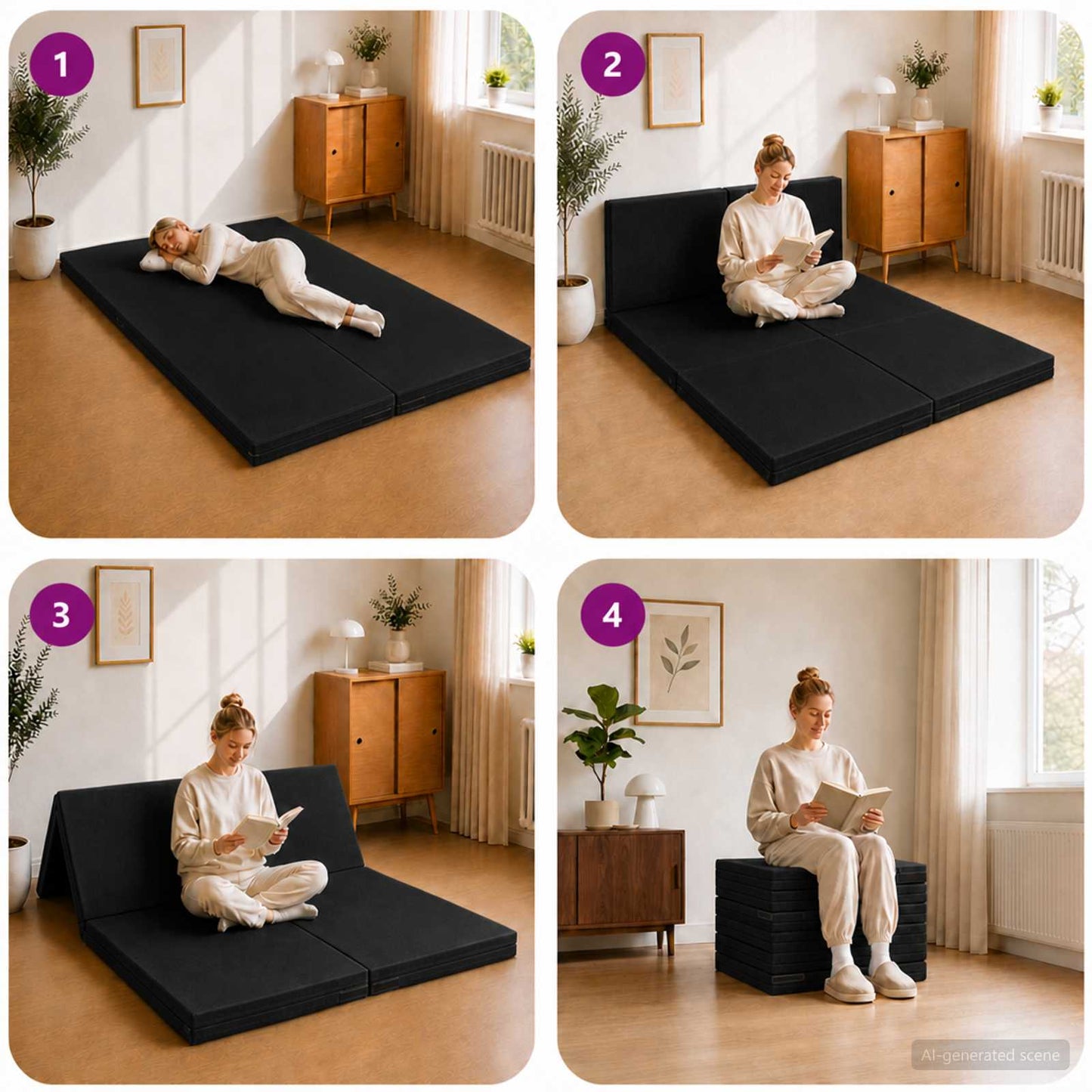 Divano Letto Pieghevole 140 x 67 x 45 cm Nero | homemem39