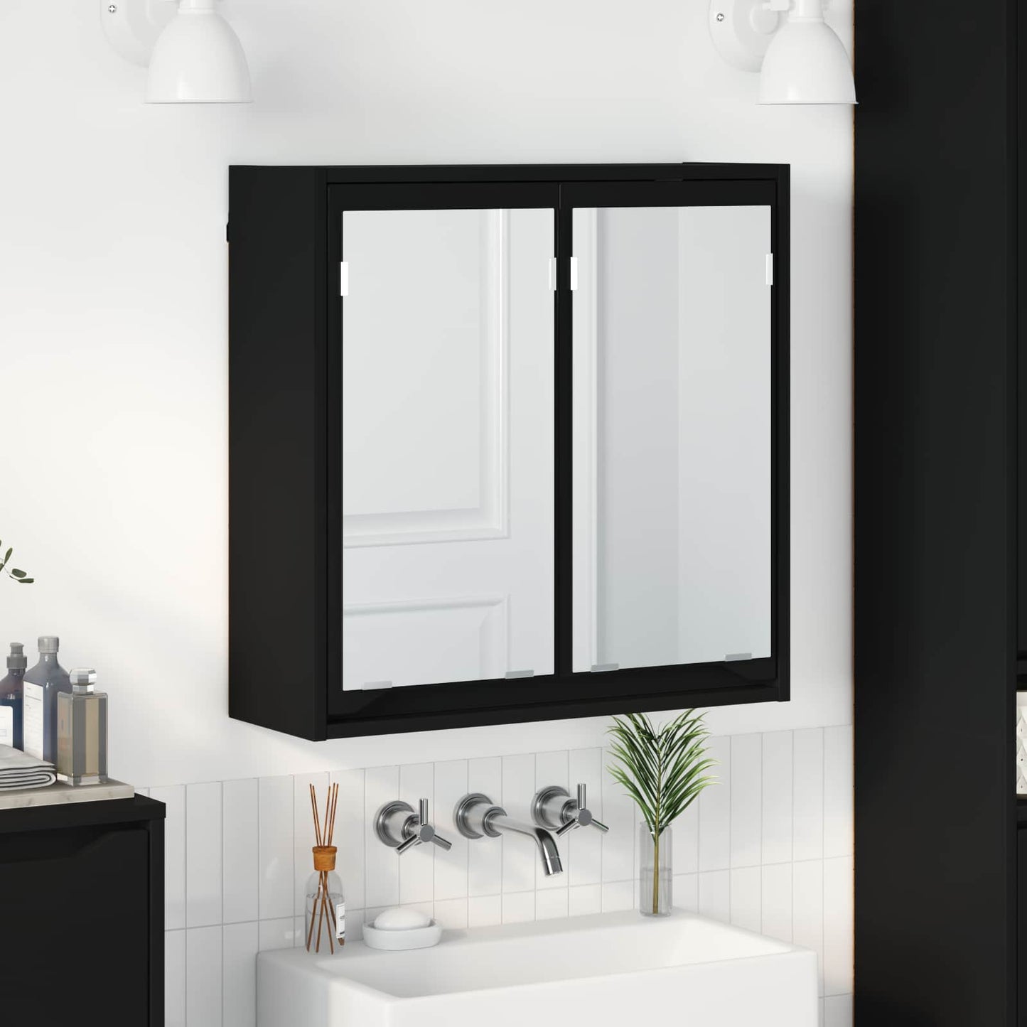 Mobiletto per specchio da bagno Nero 60 x 20 x 60 cm | homemem39