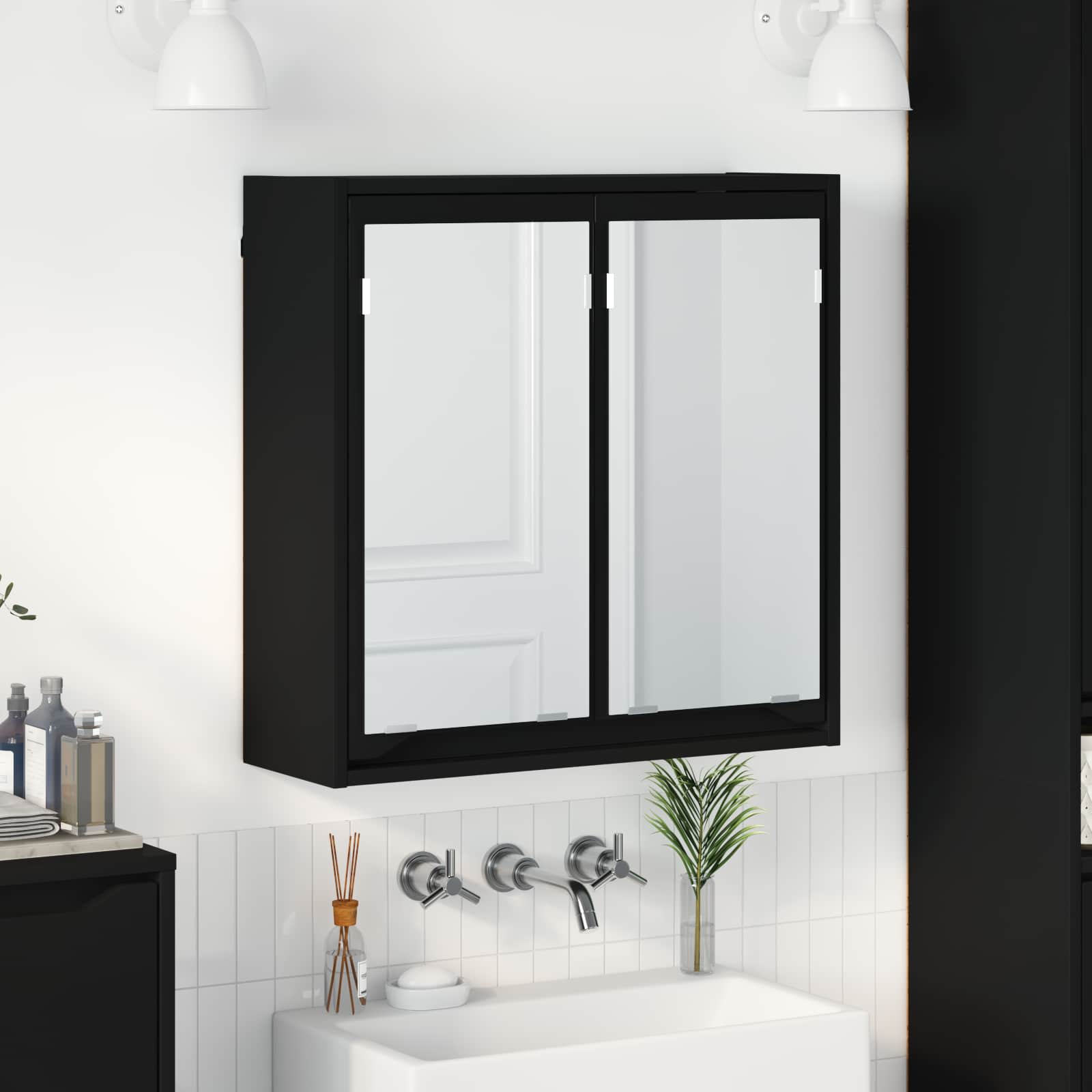 Mobiletto per specchio da bagno Nero 60 x 20 x 60 cm | homemem39