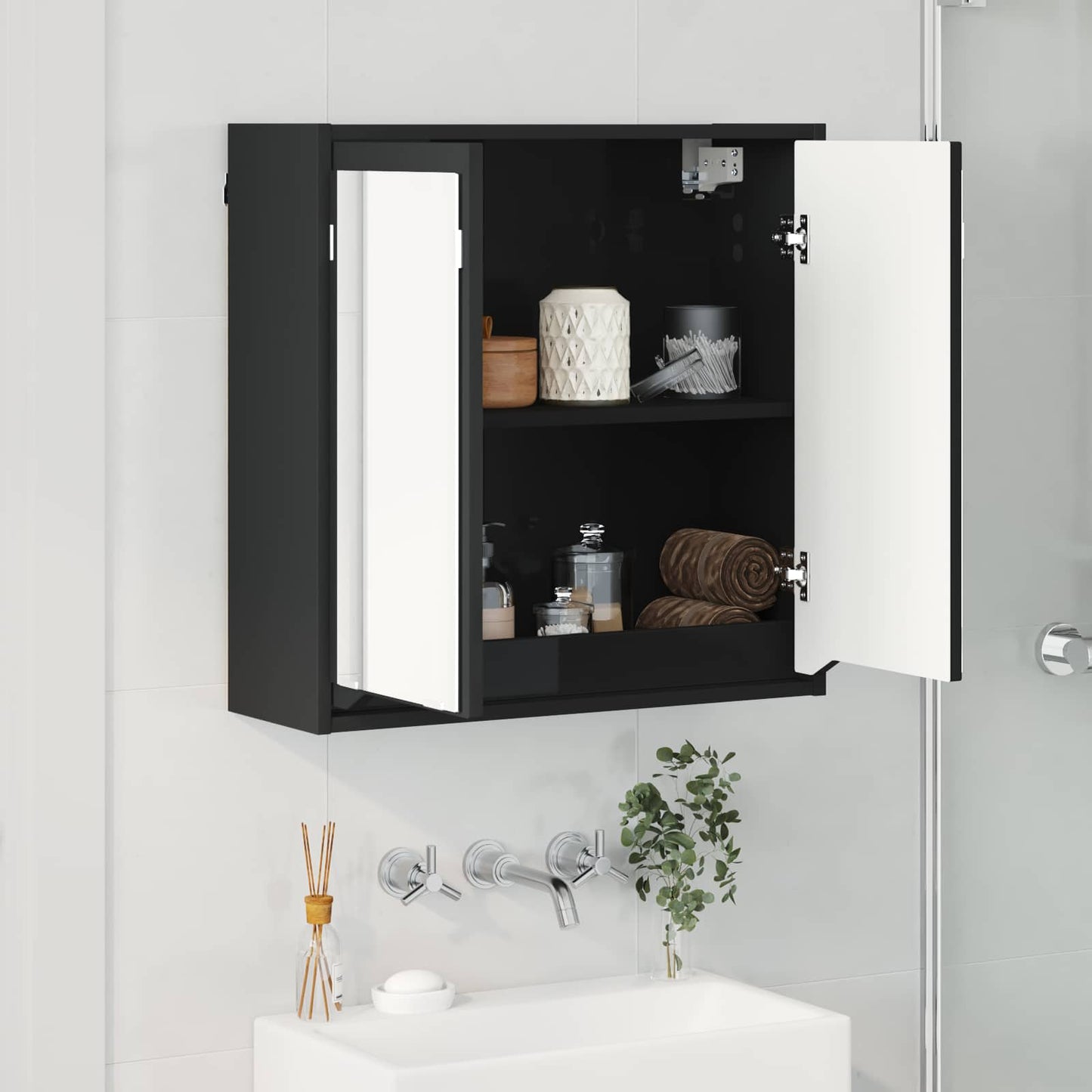Mobiletto per specchio da bagno Nero 60 x 20 x 60 cm | homemem39