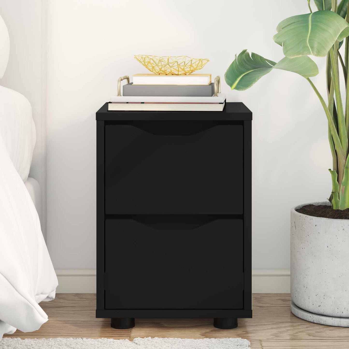 Comodino Nero 30,5 x 30 x 43 cm Legno ingegnerizzato
