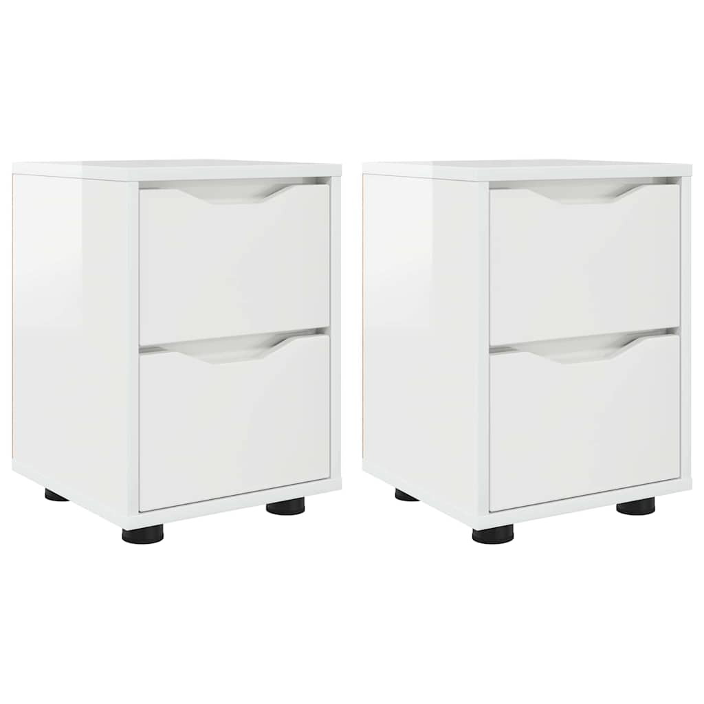 Comodini con cassetto 2 pcs Bianco Lucido 30,5 x 30 x 43 cm