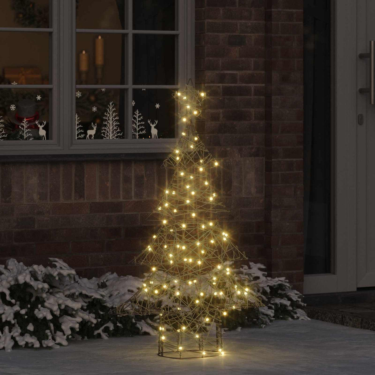 Albero di Natale 120 LED Bianco caldo 150 cm Rattan