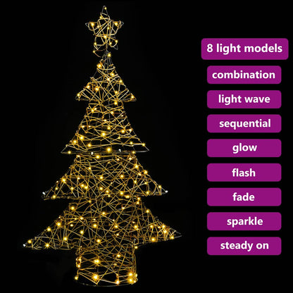 Albero di Natale con 120 LED Bianco caldo 150 cm Rattan | homemem39