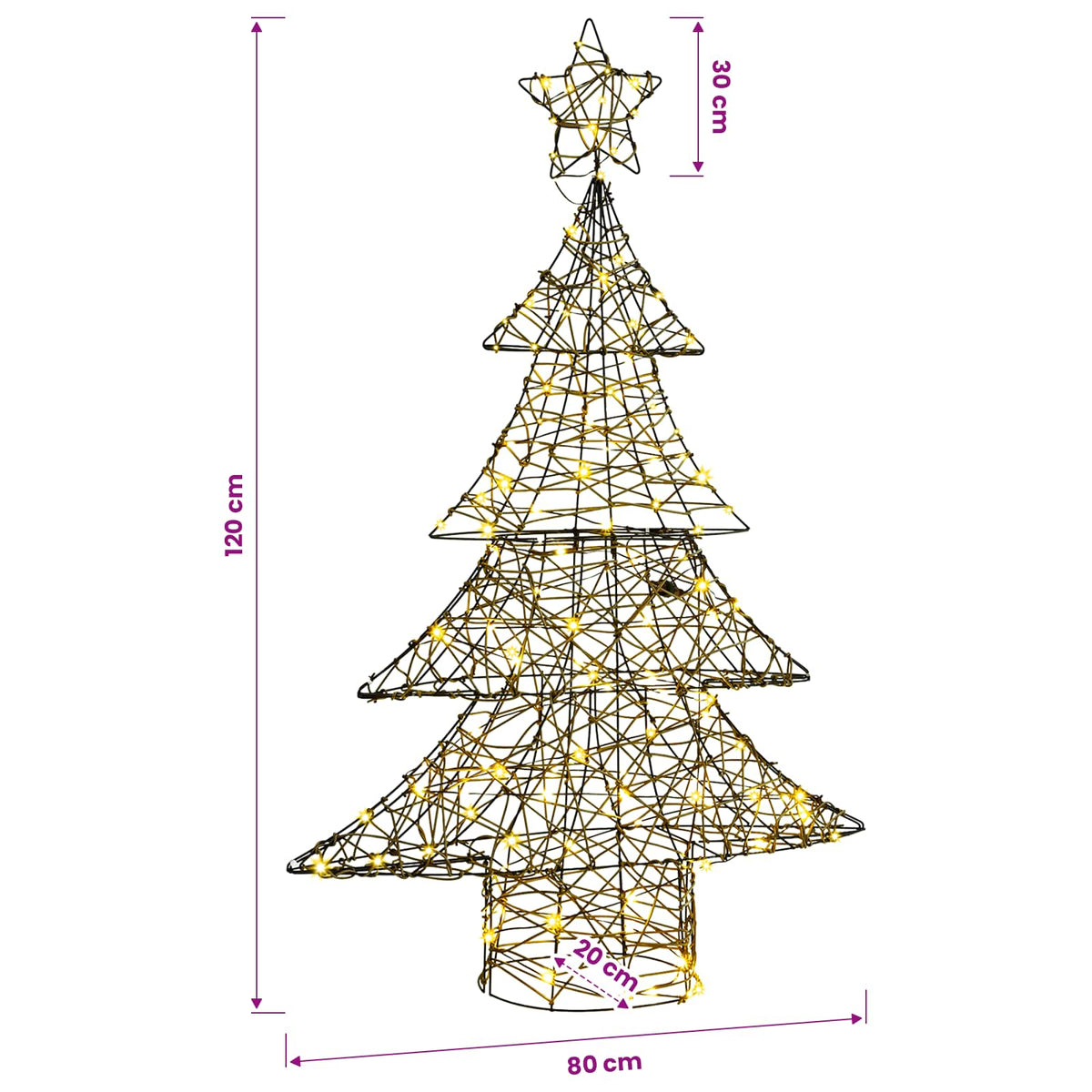 Albero di Natale 120 LED Bianco caldo 150 cm Rattan