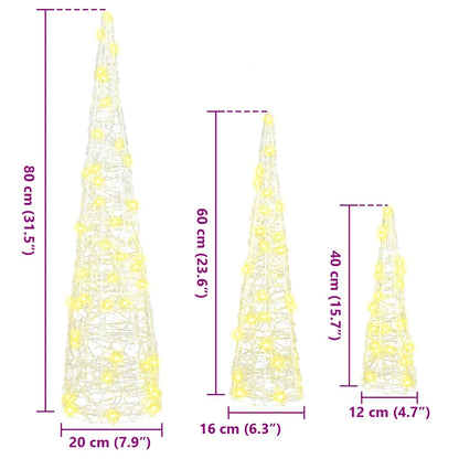 Albero di Natale 3 pcs Bianco caldo 20 x 20 x 80 cm Acrilico | homemem39