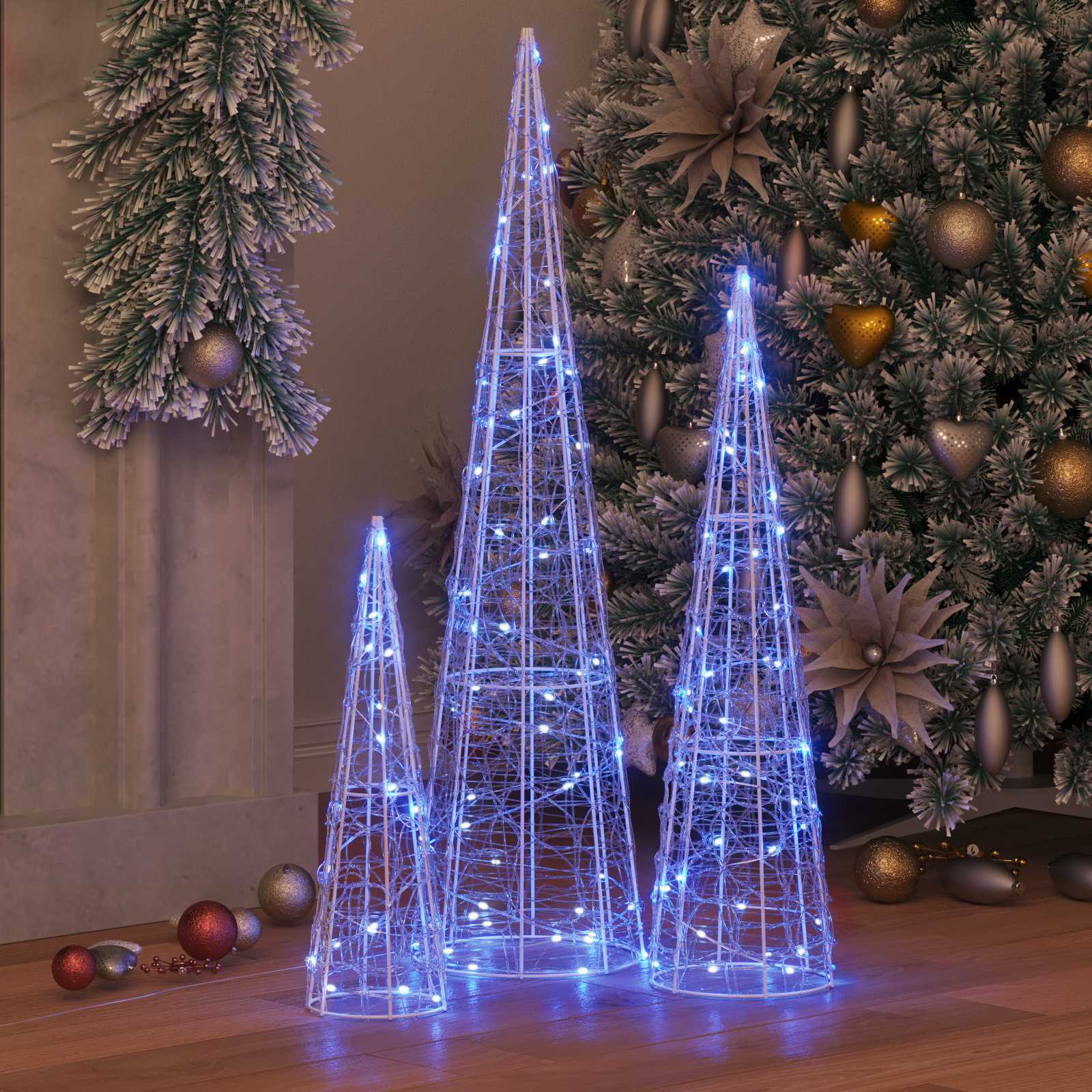 Albero di Natale con 90 LED 3 pcs Blu 20 x 20 x 80 cm Acrilico | homemem39