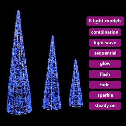 Albero di Natale con 90 LED 3 pcs Blu 20 x 20 x 80 cm Acrilico | homemem39