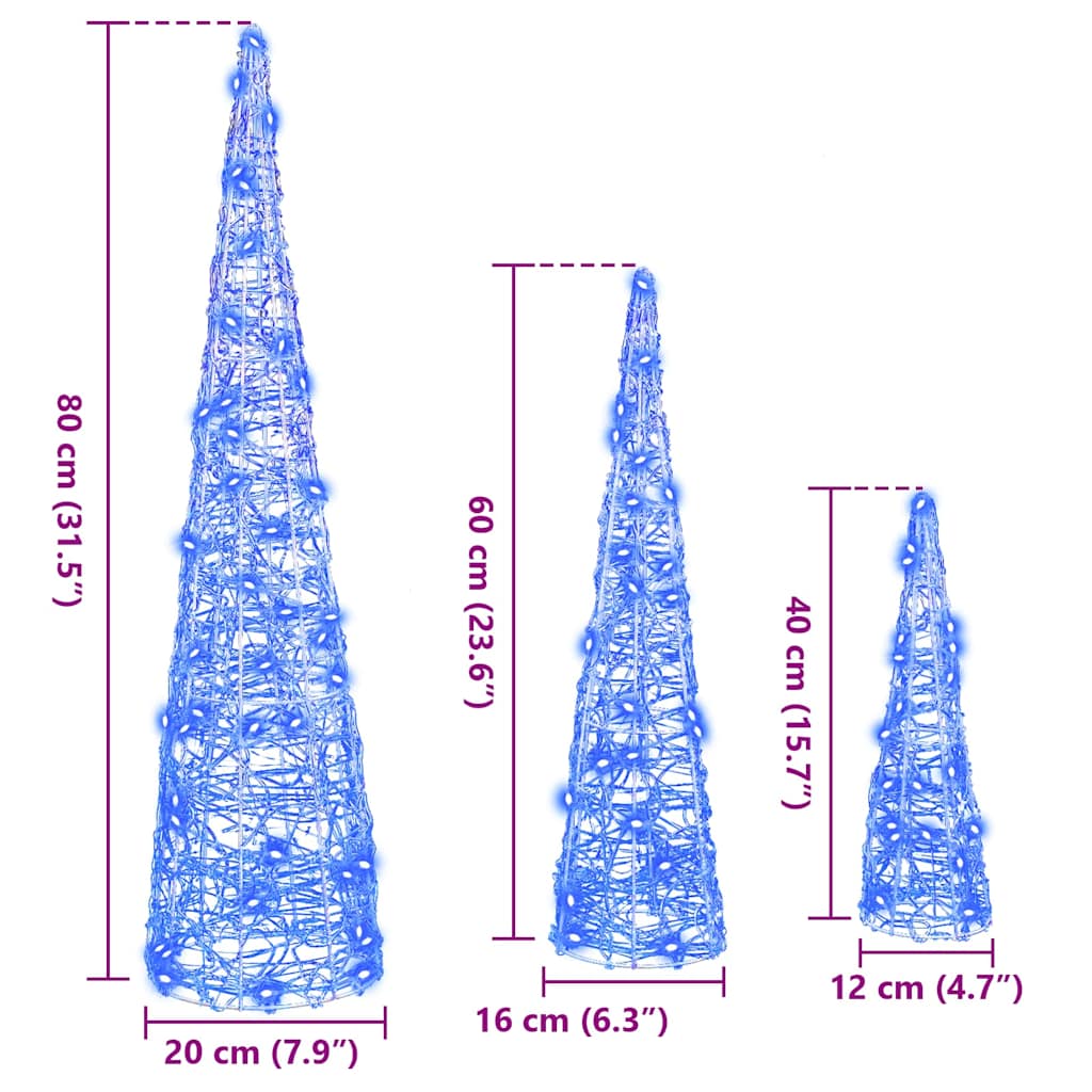 Albero di Natale con 90 LED 3 pcs Blu 20 x 20 x 80 cm Acrilico | homemem39
