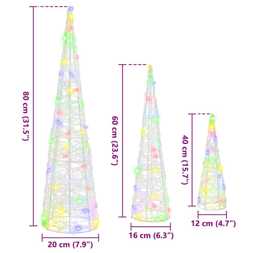 Albero di Natale 3 pcs Multicolore 20 x 20 x 80 cm Acrilico | homemem39