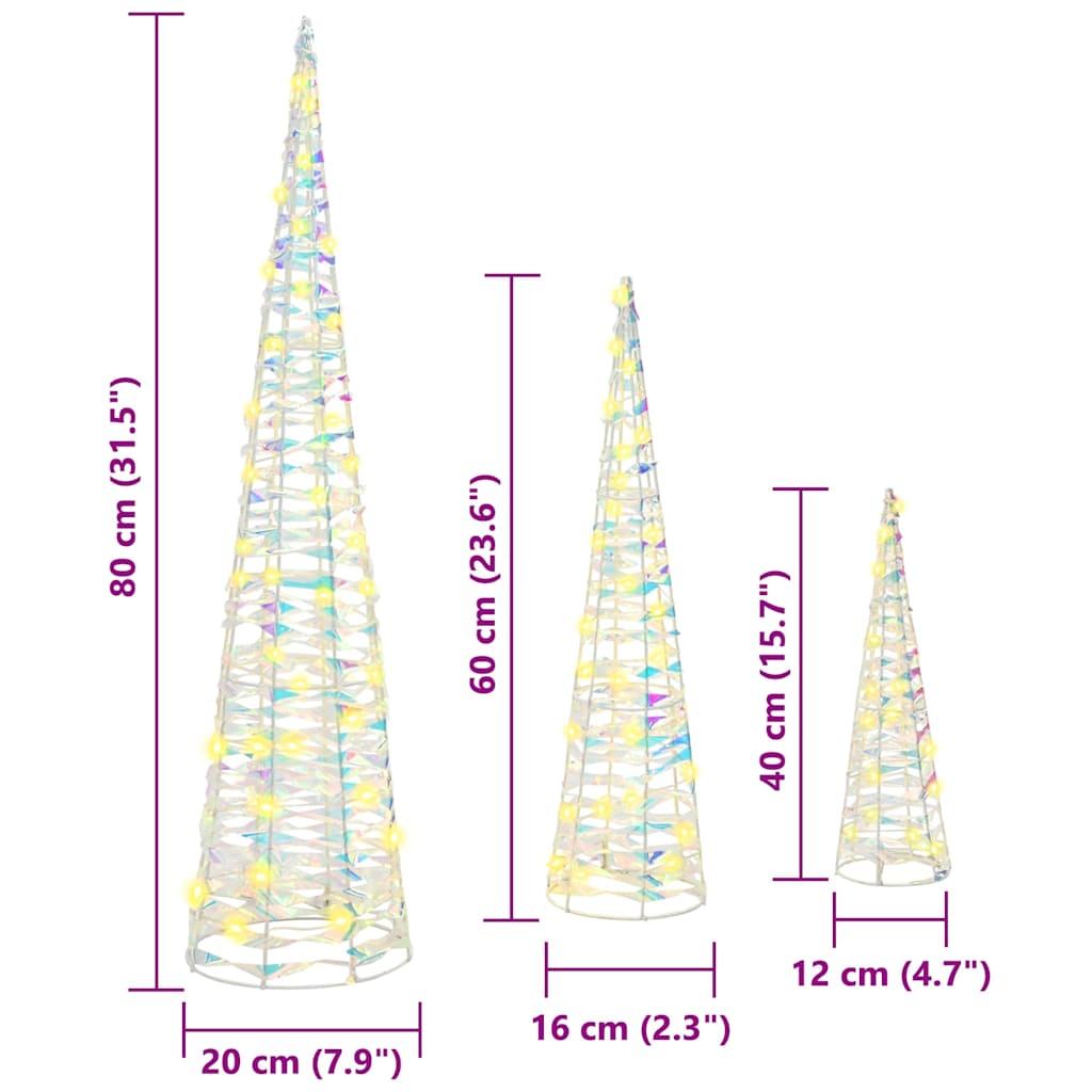 Albero di Natale 3 pcs Bianco caldo 20 x 20 x 80 cm PET