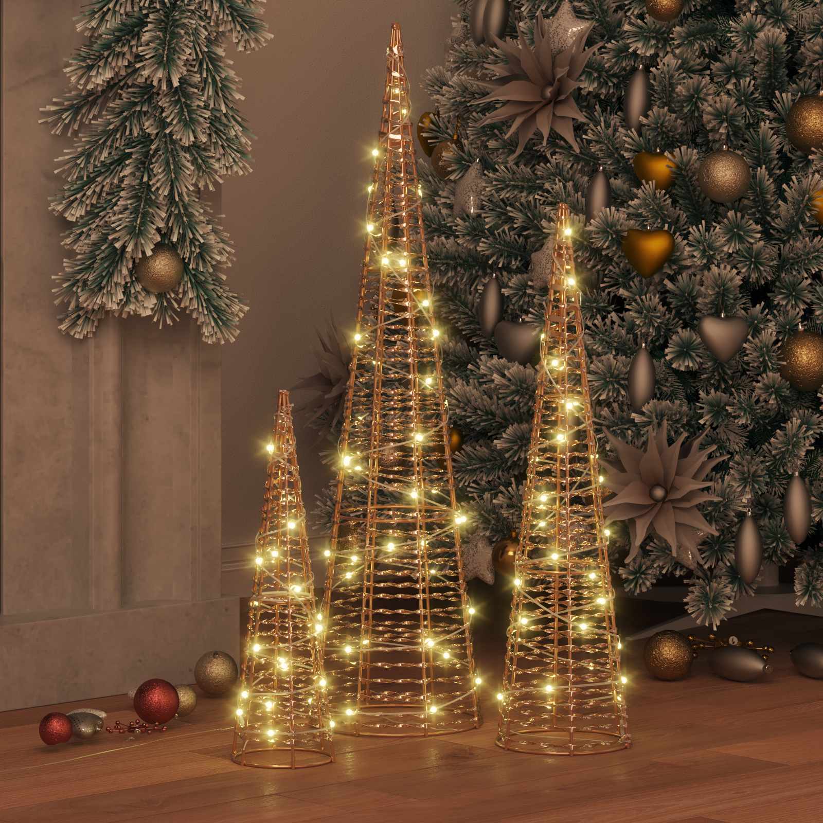 Albero di Natale 3 pcs Bianco caldo 20 x 20 x 80 cm PET | homemem39