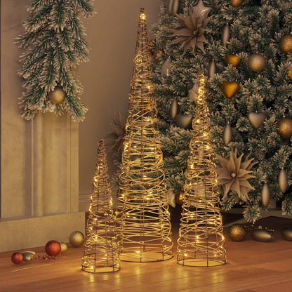 Albero di Natale 3 pcs Bianco caldo 20 x 20 x 80 cm Rattan | homemem39