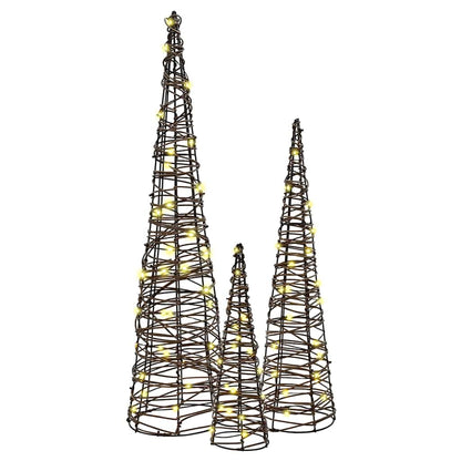 Albero di Natale 3 pcs Bianco caldo 20 x 20 x 80 cm Rattan | homemem39